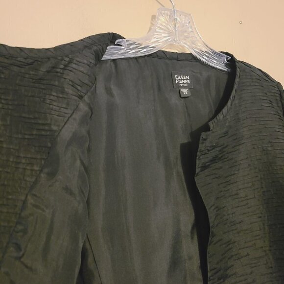Eileen Fisher Petite | Women's 100% Silk Black Crepe Blazer Jacket (Size Small) - Picture 7 of 14